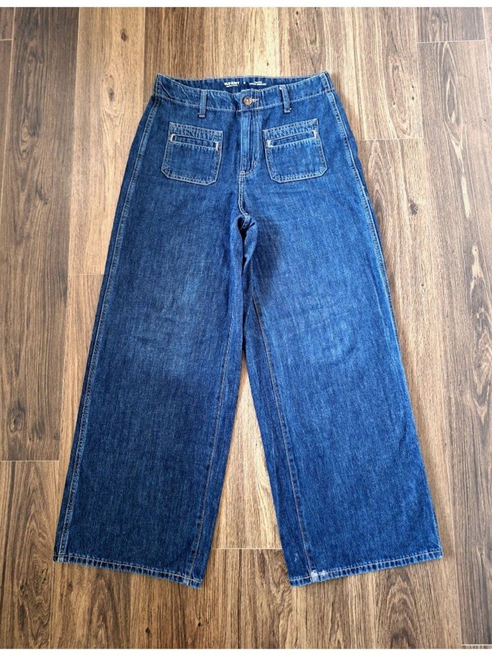 💙 Old Navy Women’s High Rise Baggy Wide Leg Jeans Size 30 Cotton Dark Wash Comf